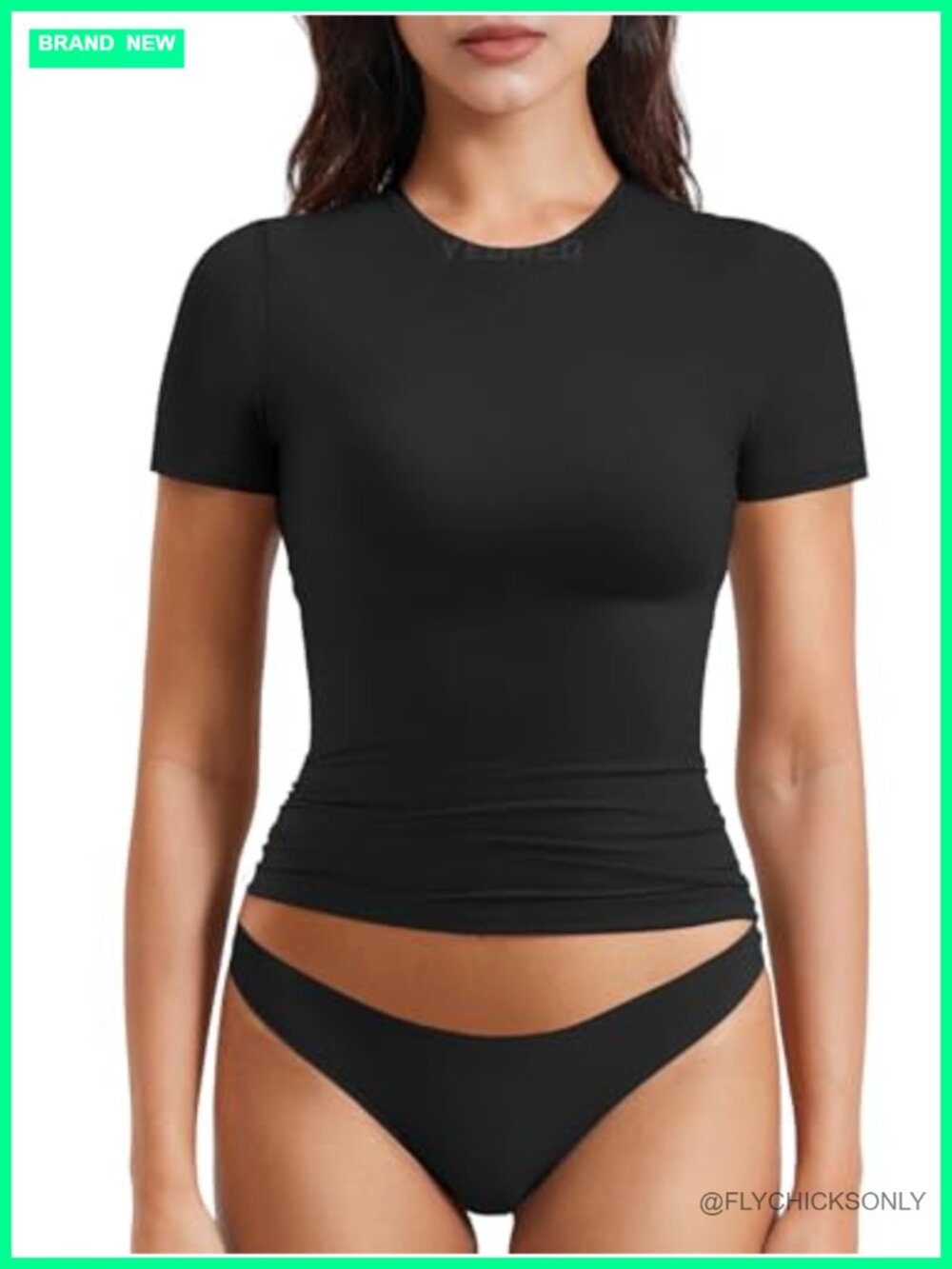 Women's Fitted Compression Workout Top Crew Neck Stretch Gym Running Y2K